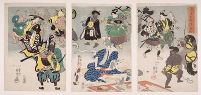 Otsu-e schilderijen komen tot leven drieluik, c.1847-52 door Utagawa Kuniyoshi